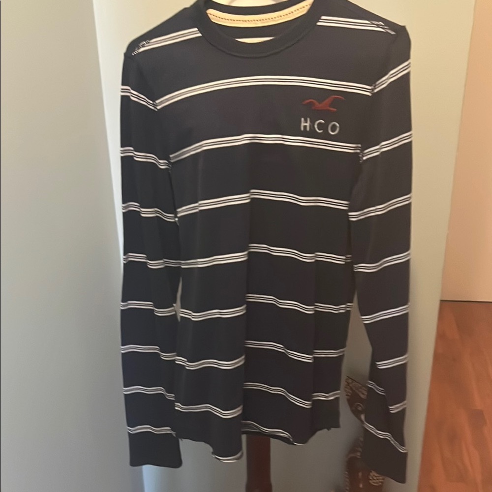 Hollister Navy Striped Long Sleeve Shirt